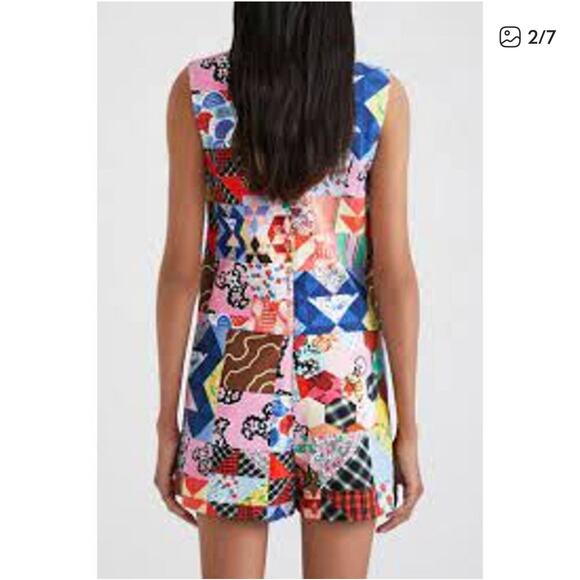 Desigual Patchwork Romper Dress Mini Johnson Hartig Pinafore Mosaic Small - Picture 2 of 9